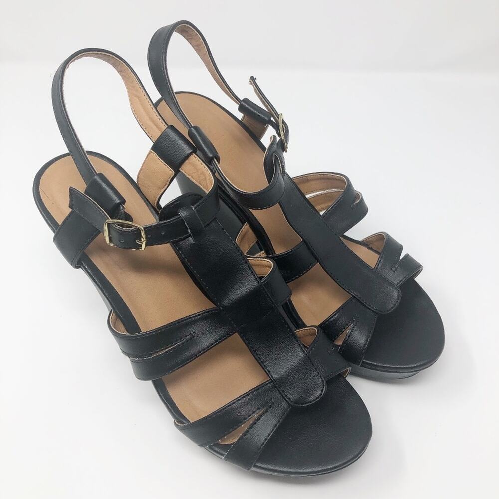 Charlotte Russe Black Strappy Platform Faux Leather Wedges Size 7